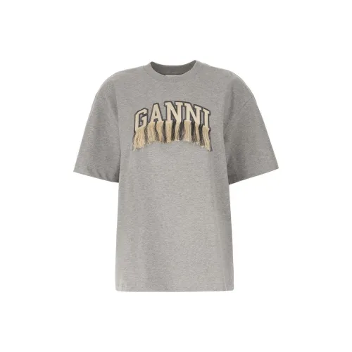 GANNI Drop Shoulder Fringed T Shirt