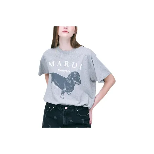 MARDI MERCREDI Drop Shoulder Sleeve T Shirt Women's Gray White