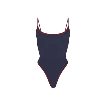SKIMS FITS EVERYBODY CONTRAST TRIM SCOOP NECK BODYSUIT Bodysuits Women's NAVY/Marine Blue