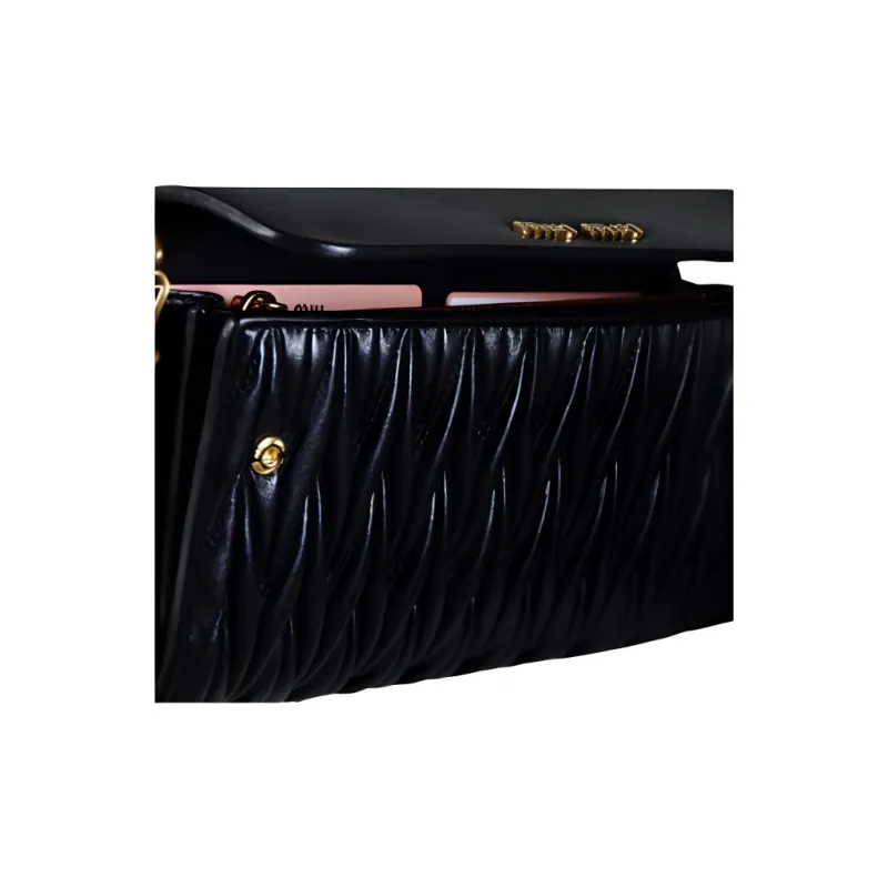 MIU MIU Matelassé Soft Sheepskin Wallet, Shoulder Bag, Crossbody Bag Women's Black-4