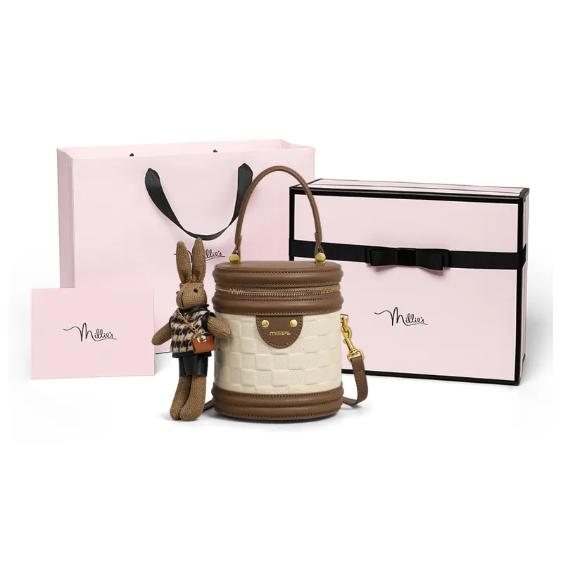 MILLIE'S Cow Leather Bucket Bag, Shoulder Bag, Crossbody Bag, Handbag, Cylinder Bag Regular Women's Ecru-7