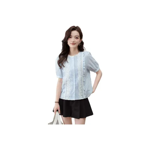 Shavani Shirt Women's Blue Stripes Pattern