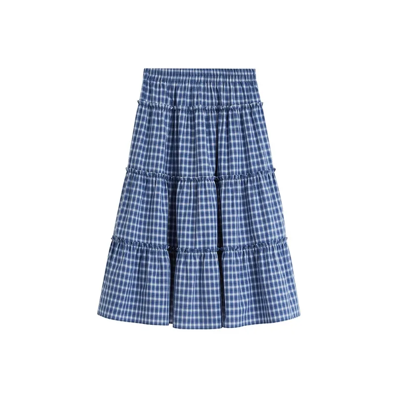Inman Casual Short Skirts Women's Royal Blue Plaid-1