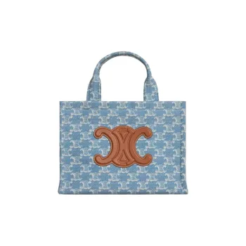 CELINE Cabas Thais Fabric Shoulder Bag, Crossbody Bag, Handbag Trumpets Women's Blue