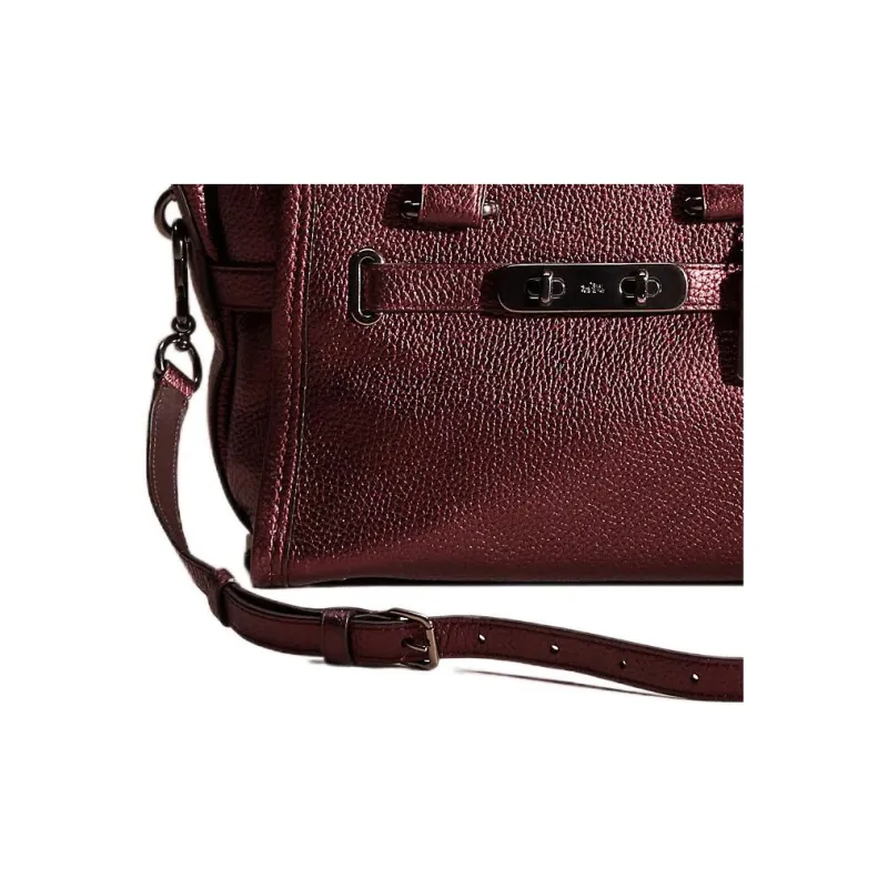 COACH Swagger Pebbled Leather Tote One Shoulder Handbag Large Size Women's Burgundy-3