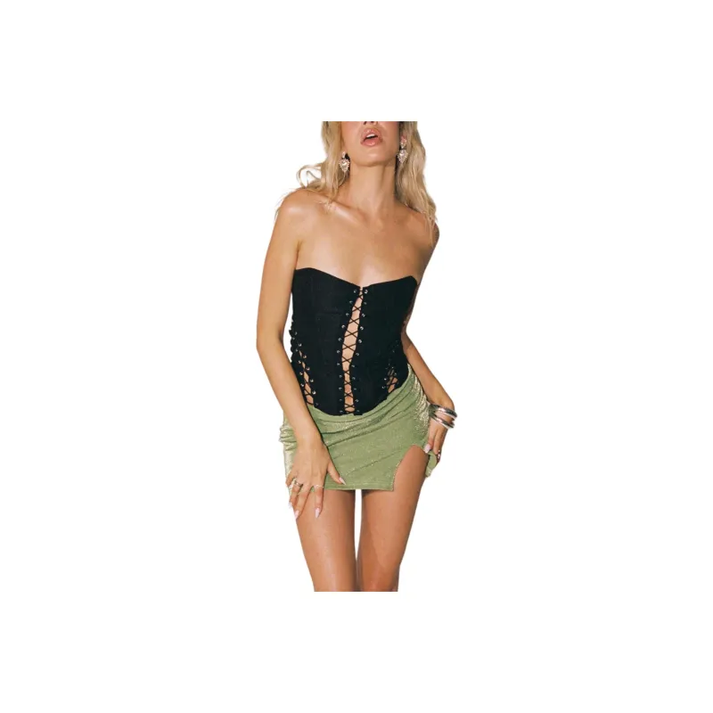 PRINCESS POLLY EDEN LACE UP CORSET Strapless Top Women's BLACK/Black-0