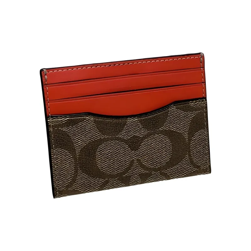 COACH Boxed Coated Canvas With Refined Calfskin Card Holder Men's Khaki, Orange, Red-5