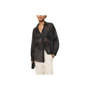 REFORMATION Eli Oversized Sheer Shirt Shirt Women's Pure Black