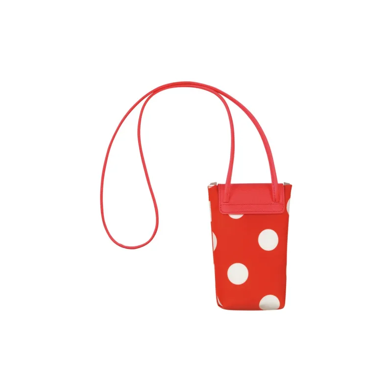 LONGCHAMP Le Pliage Collection Leather Trim One Shoulder Crossbody Cell Phone Pouch Women's Red-2