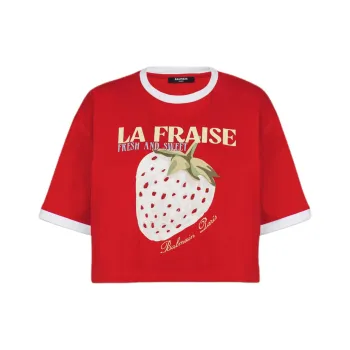 BALMAIN Strawberry Print Cropped T shirt