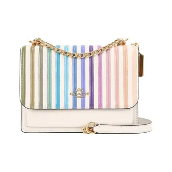 COACH Klare Leather Rainbow Shoulder Bag Small Size Women's Ecru