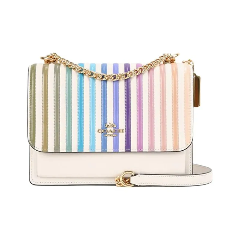 COACH Klare Leather Rainbow Shoulder Bag Small Size Women's Ecru-0