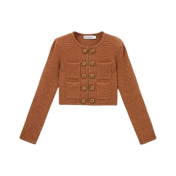 Self-portrait Textured Cropped Knit Jacket