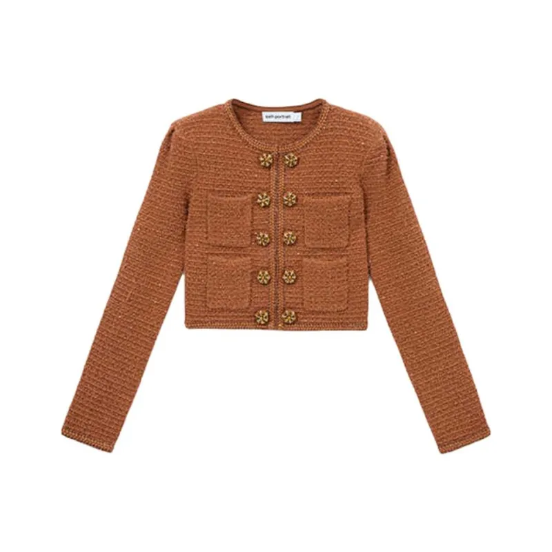 Self-portrait Textured Cropped Knit Jacket-0