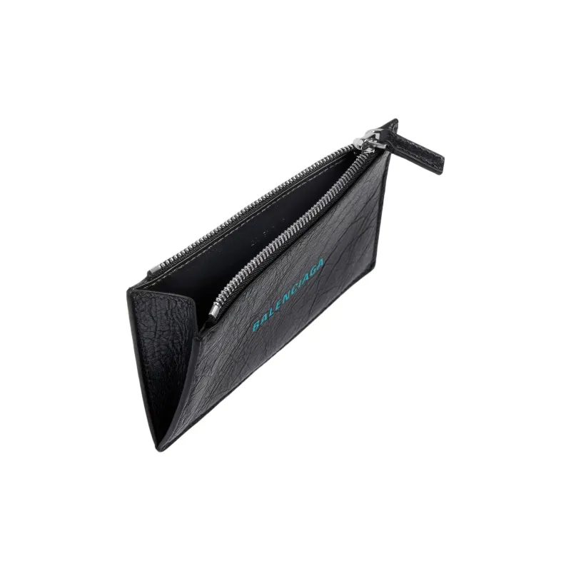 Balenciaga Cash Sheepskin Wallet Men's Black & Sky Blue-2