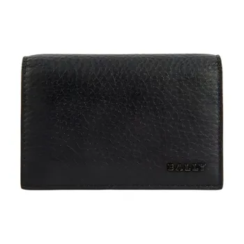 BALLY Leather Card Clip Card Holder Wallets Men's Black