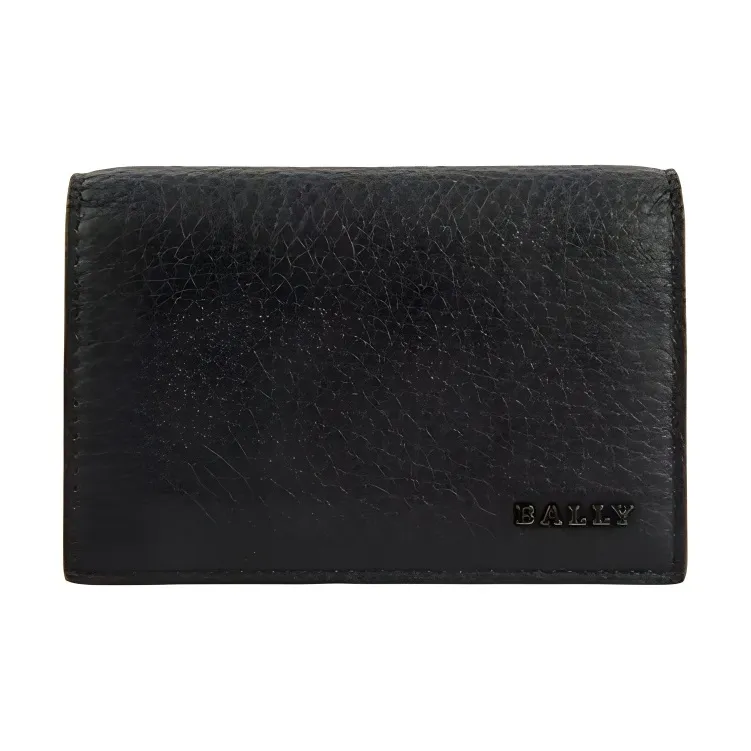 BALLY Leather Card Clip Card Holder Wallets Men's Black-0