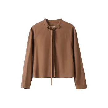 Fstudio Vintage Solid Color Bowknot Long Sleeved Inner Layer Shirt Women's Coffee