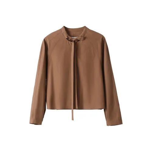 Fstudio Vintage Solid Color Bowknot Long Sleeved Inner Layer Shirt Women's Coffee