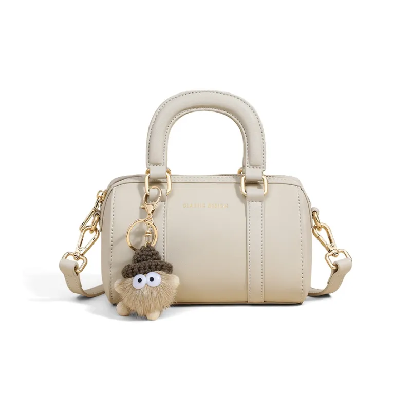 VINEY Cow Leather Handbag, Shoulder Bag, Crossbody Bag, Bowling Bag Regular Women's Ecru-2