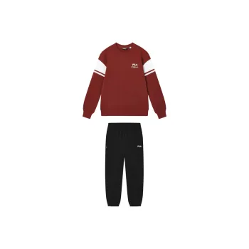 FILA Casual Sportswear Men Clothing Sets Blaze Red Top+Jet Black Pants