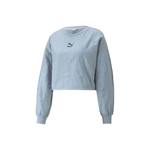PUMA CLASSICS Classics Quilting Applique Rosewaterped Crew Fleece Sweatshirt Women's Blue
