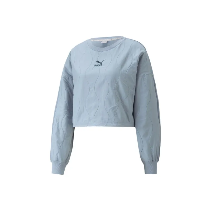 PUMA CLASSICS Classics Quilting Applique Cropped Crew Fleece Sweatshirt Women's Blue-0