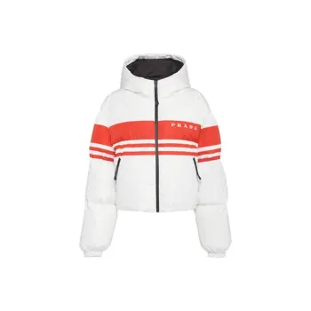 PRADA Striped Puffer Coat 'White/Red'