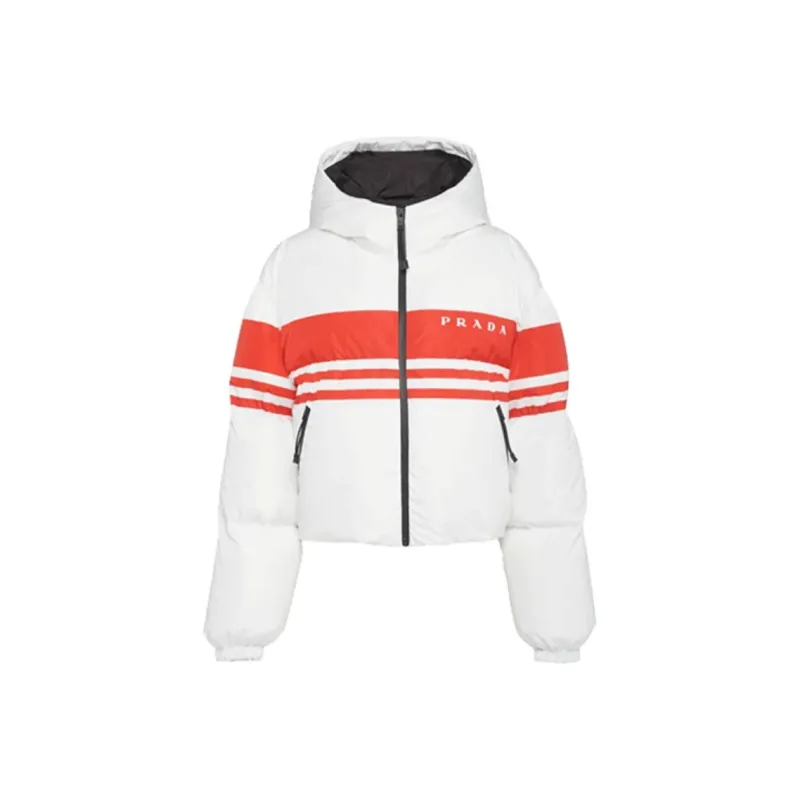 PRADA Striped Puffer Coat 'White/Red'-0