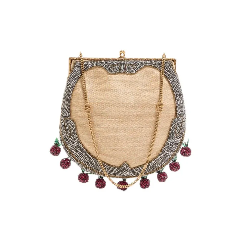 Valentino Raffia Clutch, Crossbody Bag, Shoulder Bag Women's Natural & Multicolor-3