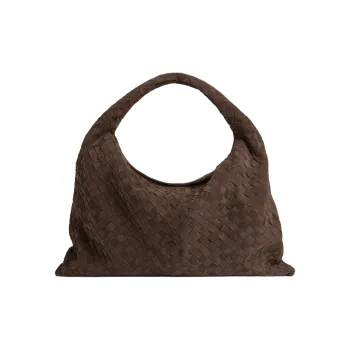 Bottega Veneta Hop Calfskin Shoulder Bag Tubas Women's Dark Brown