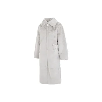 Nike Women's Faux Fur Long Jacket Asia Sizing Light Bone