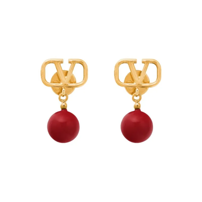 Valentino Brass, Pearl Earrings Women's Red-0