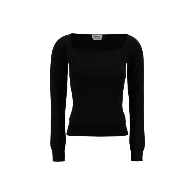 Alexander McQueen Long Sleeved Square Neck Knitted Top-0