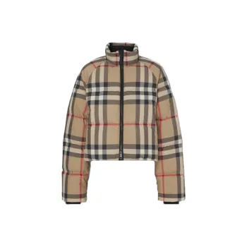 Burberry Checked Cropped Puffer Jacket 'Archive Beige'