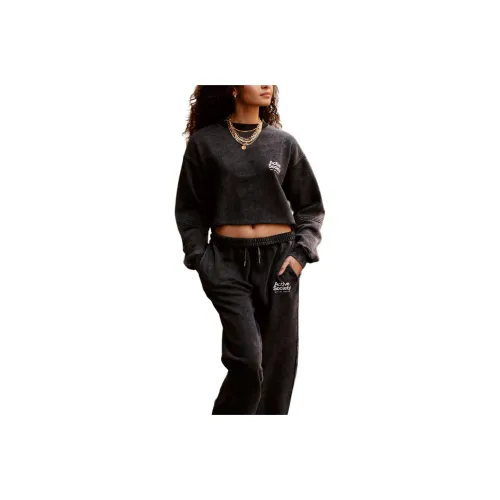 NASTY GAL Acid Wash Active Society Graphic Cropped Sweatshirt Sweatshirt Women's Charcoal Gray