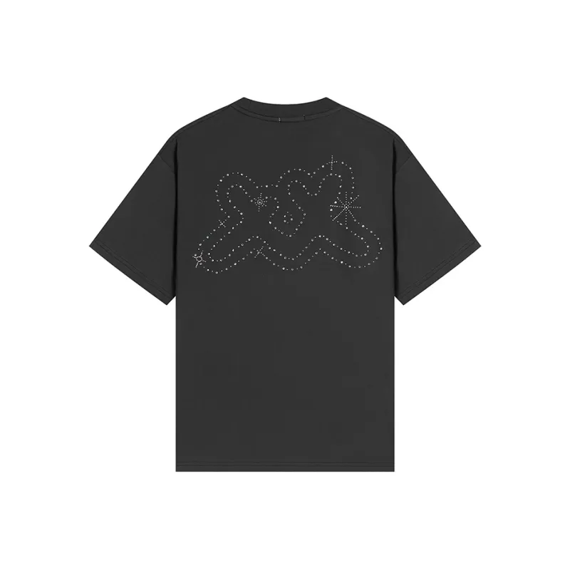 POPWAVE T Shirt Unisex Dark Gray Sparkling Rhinestone Top-1