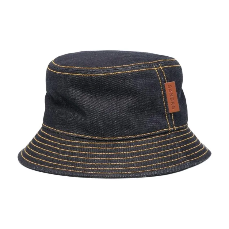Sandro Cotton, Cow Leather Bucket Hats Unisex Blue-0