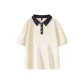 Beige Navy Blue Collar