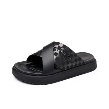Qiandongmeili Composite Sole Totem Odor Resistant Slide Slippers Men's Black