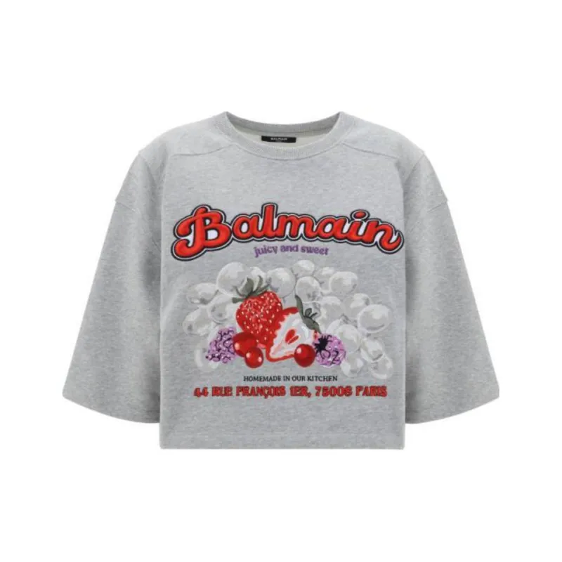BALMAIN Fruit Fleece Crop T Shirt-0