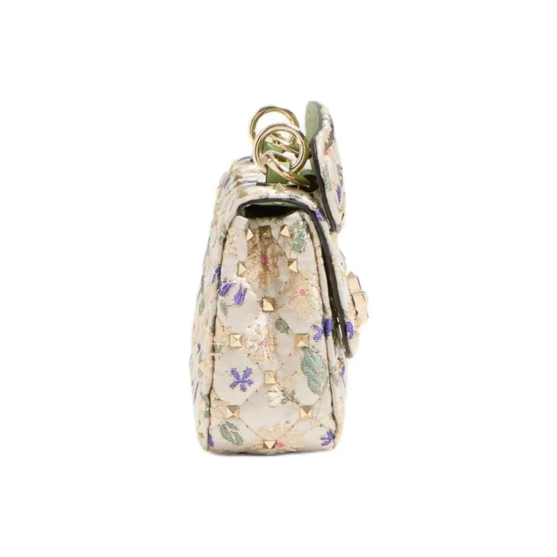 Valentino ROCKSTUD SPIKE Jacquard Fabric Portable Crossbody Bag, Shoulder Bag Small Size Women's Multicolor-2