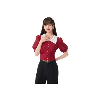 EICHITOO Chiffon Shirts Women's Dark Red Inlay