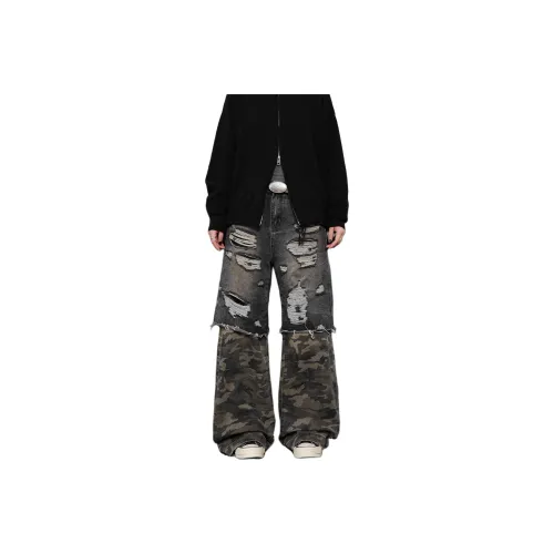 PAINT STAIN Fashion Versatile Jeans Unisex Classic Black's Black Camouflage 