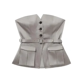 Self-portrait Strapless Top Women's Dark Gray Brown