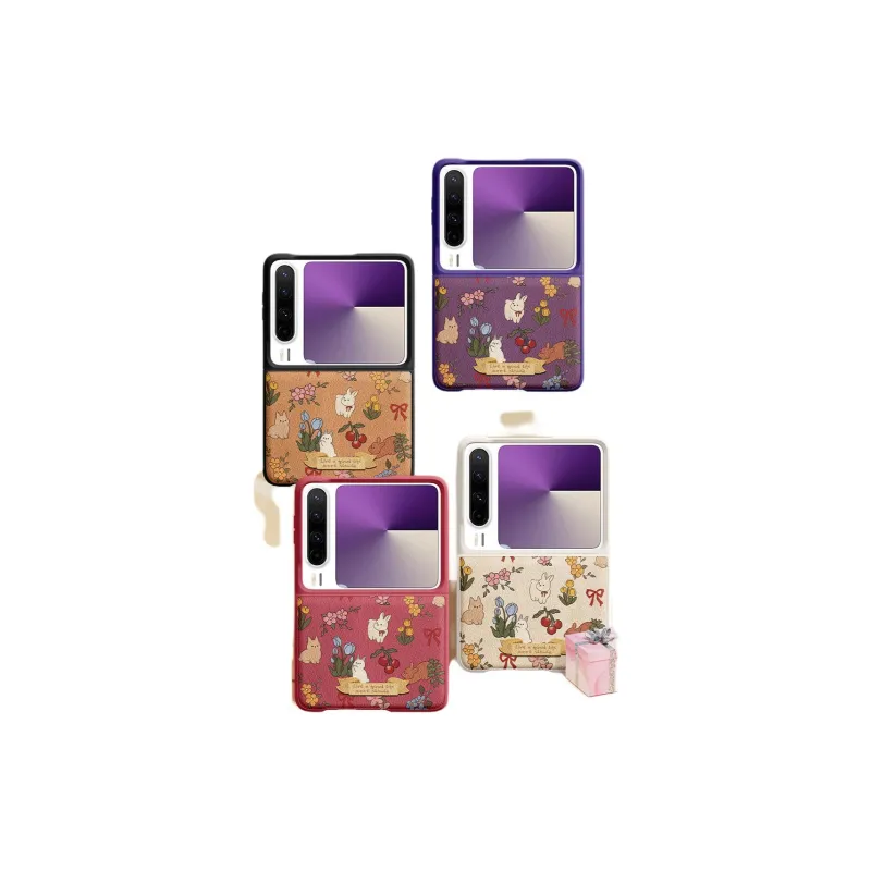 I Create My Art Vegan Leather Material Maillard Style Floral Bunny Phone Cases Compatibility Huawei PuraX Refreshing-2