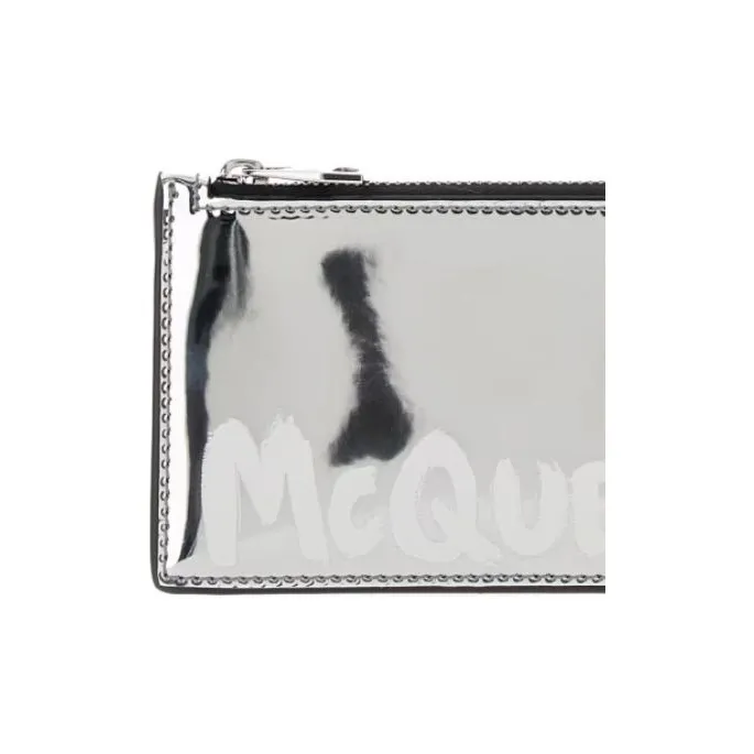 Alexander McQueen Layered Leather Card Holder Wallet Men's Silver-4