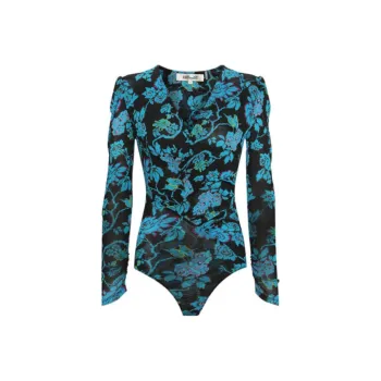 DVF Diane Von Furstenberg SS24 Bodysuits Women's Blue And Black Vine Floral