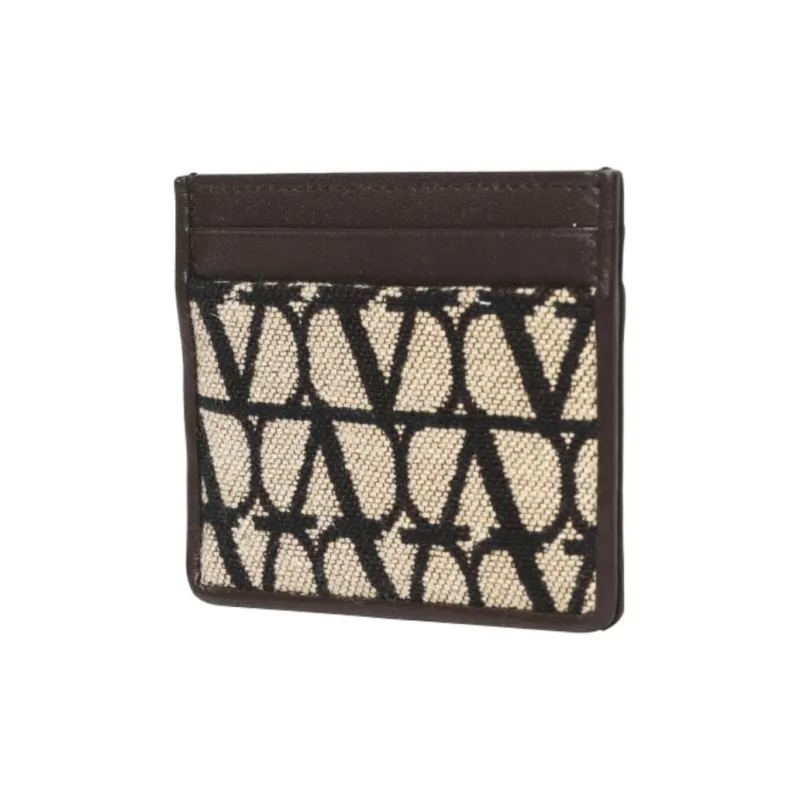 Valentino Fabric Card Holder Unisex Beige & Black-1