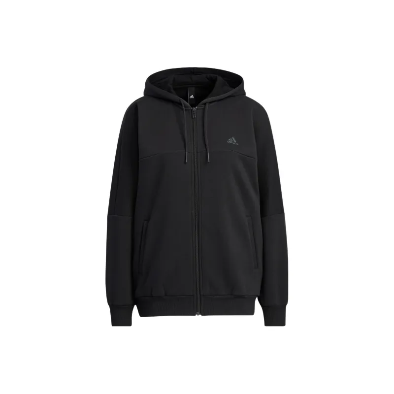 adidas Wording Oversized Fit Fleece Full-Zip Hoodie Black-0